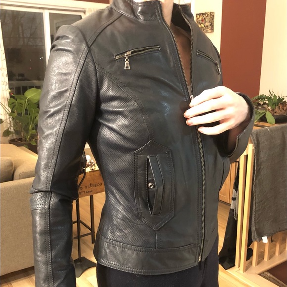 NWOT blue leather motorcycle jacket - Picture 2 of 6